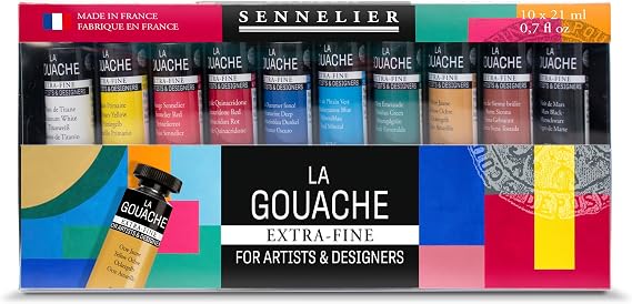 SENNELIER Extra Fine Gouache and Sets - Set of 10, Assorted, 21 ml Tubes