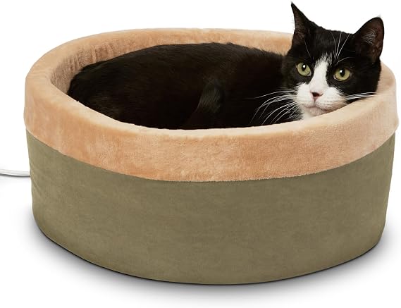 K&H Pet Products Thermo-Kitty Heated Cat Bed Small 16 Inches Sage/Tan