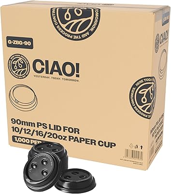 CIAO! 10-24 oz. 90mm Coffee Cup Sipper Black Dome Lid, 1,000 Count