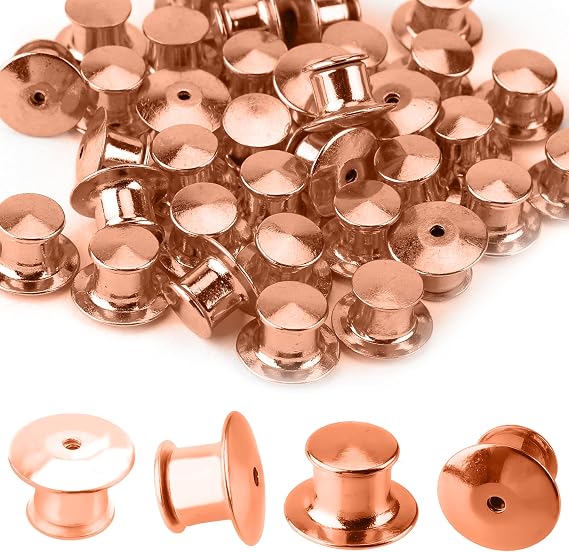 Pin Backs, Metal Locking Pin Backs, 30 Pieces Keepers Clasp Needle Back Lock Flat Head clamp Badge Fastener Tie Tack Lapel Brooch Enamel Lapel Pins Lock and DIY Crafts,Without Needle - Rose Gold