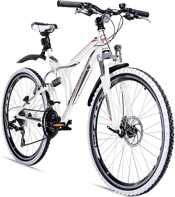 Bergsteiger Phoenix 26 Inch Mountain Bike Suitable from 160 cm Disc Brake Light Mudguard 21 Speed Gears Full Suspension