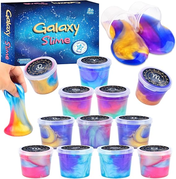 12 Pack Galaxy Slime Kit, Galaxy Slime Cup Party Favors for Girls Boys, 12 Constellations Series Mini Slime Bulk, Wet, Non-Sticky, Stress Relief Toy, Party Supplies, Classroom Rewards for Kids