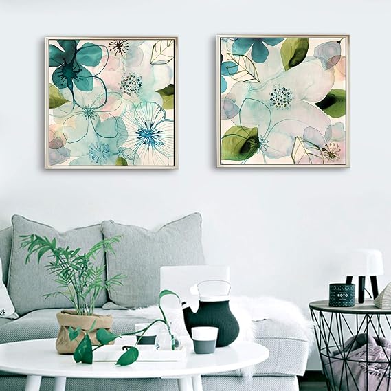 Texture of Dreams Canvas Wall Art Print Abstract Colorful Flowers Canvas Art Painting Wall Art Decorations Flower Picture on Canvas for Home Decor Gift Stretched and Framed (Option 1+2(2 Panels), 15'' x 15'')