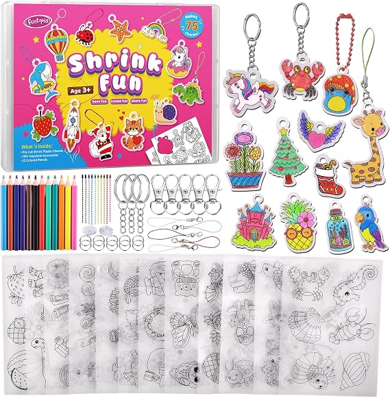Funtopia Heat Shrink Plastic Sheets Kit,75 Pre-Cut Shrink Paper for Kids
