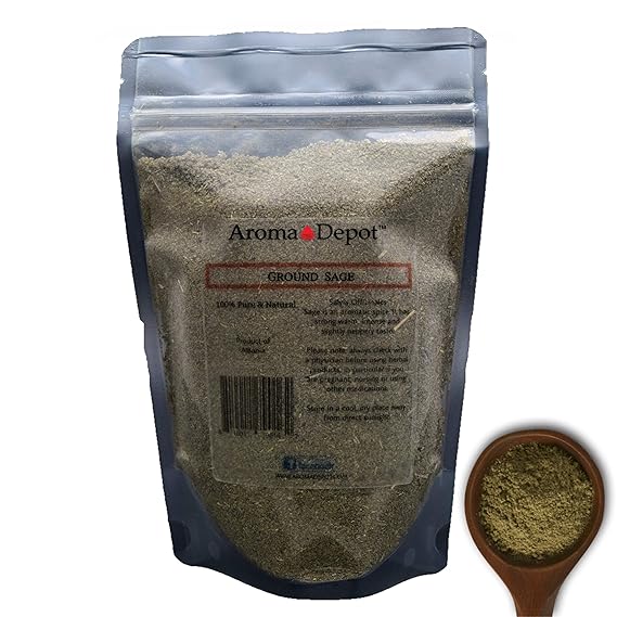 Ground Sage Leaf Herb, 100% Natural, Spice, Seasoning, Dried, Leaves, Chushed, Rubbed, Kosher Gluten-Free Non GMO (Ground Sage, 8 oz)