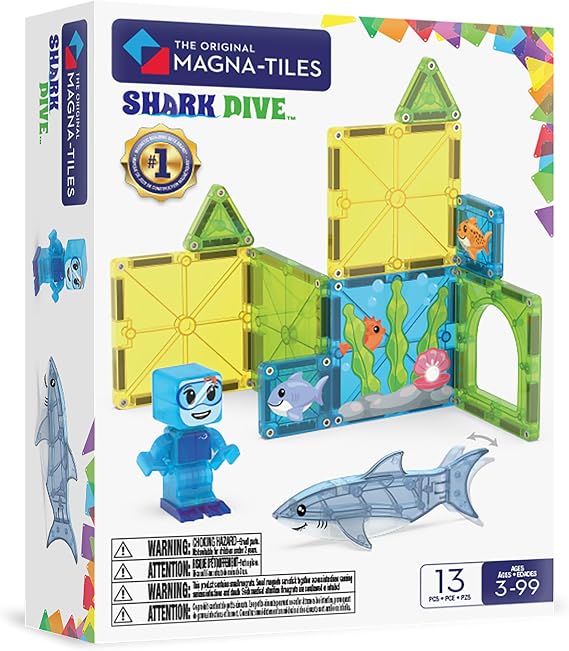 MAGNA-TILES Shark Dive 13-Piece Magnetic Construction Set, The Original Magnetic Building Brand