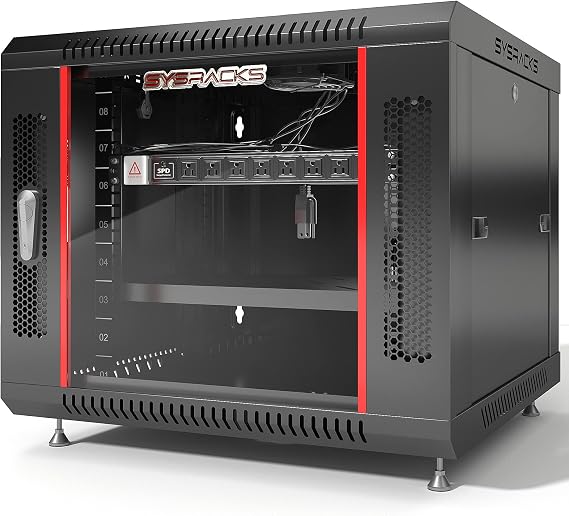 Sysracks 9U 18" Deep Wall Mount Server Cabinet Enclosure Rack Locking Network Rack - 8 Way PDU - Cooling Fan - Shelf - Feet - Hardware