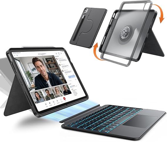 HOU 360 Rotating Detachable Keyboard Case for iPad Air 13" & Pro 13"/12.9"