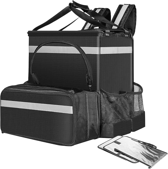 cherrboll Food Delivery Backpack with Drink Holders & Dividers, Insulated Delivery Bag Fits 4 Large Pizzas, Thermal Cooler Backpack for Bicycle