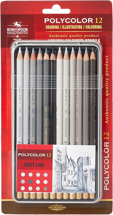 KOH-I-NOOR Polycolor Grey Line Artist's Coloured Pencils (Set of 12)