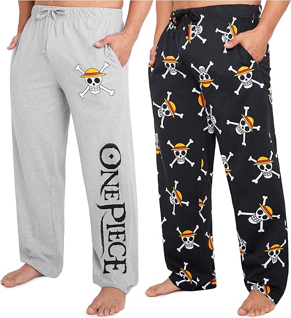 One Piece 2 Pack Pajama Pants for Men, Teens, Size M-3XL, Lounge Pants with Anime Print and Pockets, Sleepwear Gifts for Men