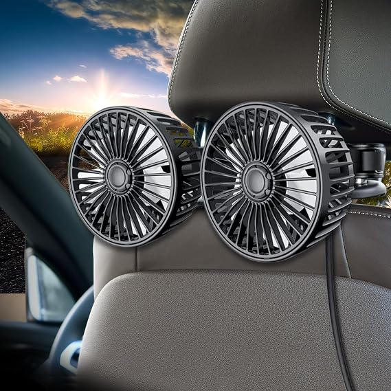 Qidoe Car Fan for Back Seat, USB Powered Portable Fan for Car 360 Rotation Cooling Fans 3 Speeds, 5V Air Circulation Vehicle Fans Adjustable Clip for Vehicles SUV RV