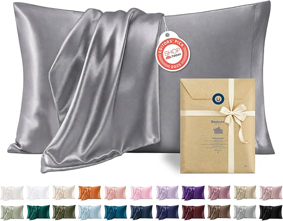Bedsure Satin Pillowcase Standard Set of 2, Silky Pillow Cases, Dark Grey