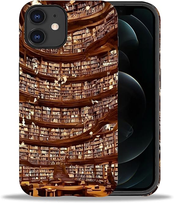 for iPhone 11 Phone Case,Adopting a Hybrid Double-Layer Protective Matte Shell Design, the Pattern is Bright, Anti Slip and Anti Drop,High End Wooden Bookshelf.