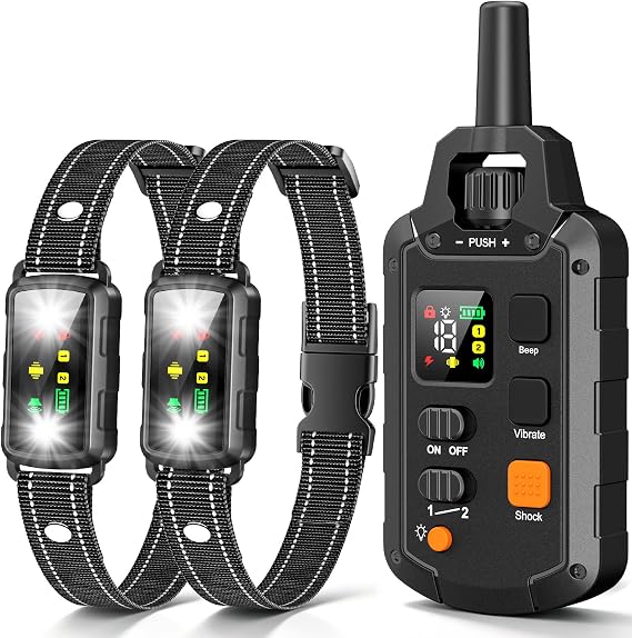 Military Dog Shock Collar 2 Dogs, 4200ft Dog Training Collar with Remote, IPX7 Waterproof Electric Dog Collar with 3 Training Modes, LED Lights & Security Lock, Rechargeable eCollar for 5-120lbs Dogs