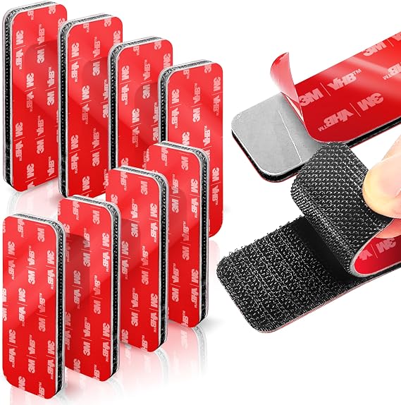 8 Sets Heavy-Duty Adhesive Hook and Loop Strips 1.2" x 3.2" High-Bond Fastening Strips, Heat-Resistant & Waterproof, Strong Hold for Indoor/Outdoor Mounting on Wall, Glass, Tile, Metal & More