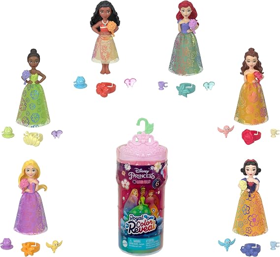 Mattel Disney Princess Royal Color Reveal Small Doll with 6 Surprises Including Scented Ring and 4 Accessories (Dolls May Vary) Garden Party Series HRN63