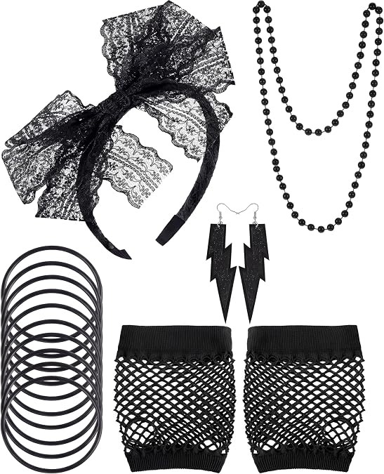 Blulu 80s Accessories Costume Women Fancy Dress Retro Outfit