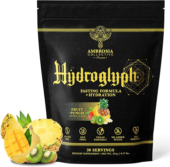 Ambrosia Fasting Electrolytes Powder | EAA Amino Acids, BCAA & HMB | Sugar Free Hydration with Coconut Water | Vegan, Gluten Free | 30 Servings | Fruit Punch