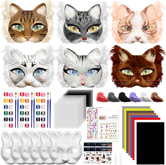83pcs Therian Mask Kit, Blank Cat Mask Base to Paint