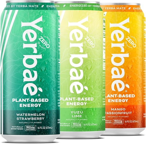Yerbae Energy Beverage - Variety Flex Pack, 0 Sugar, 0 Calories, 0 Carbs, Energized by Yerba Mate, Plant-Based, Healthy Alternative to Sugary Energy Drinks, 16oz cans 12 Pack