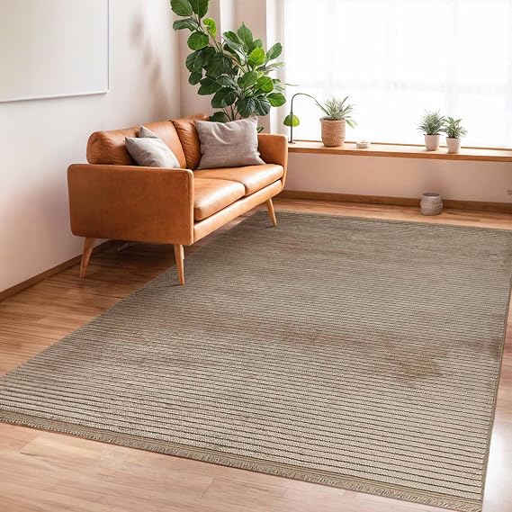 Aden Kaymaz Taban Halı, Aden Leona 1, Makinada Yıkanabilir Şönil Dokuma Halı (Vizon - 200 x 300cm)