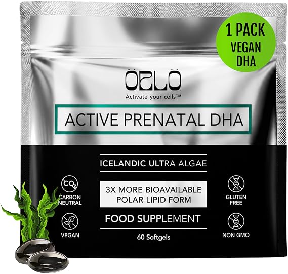 Orlo Prenatal DHA Supplement 1000mg - Mercury & Heavy Metals Free Algae Oil - Icelandic Nordic Omega-3, Mom & Baby Brain Development, No Fishy Aftertaste, 60 Vegan Easy-to-Swallow Mini Softgels