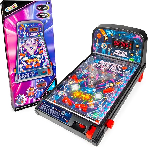 abeec LED Table Top Pinball Machine – Electronic Arcade Game with Lights and Sound Effects – Mini Pinball Machine with Digital Scoreboard – Fun Retro Gift for Boys and Girls Age 5 Plus