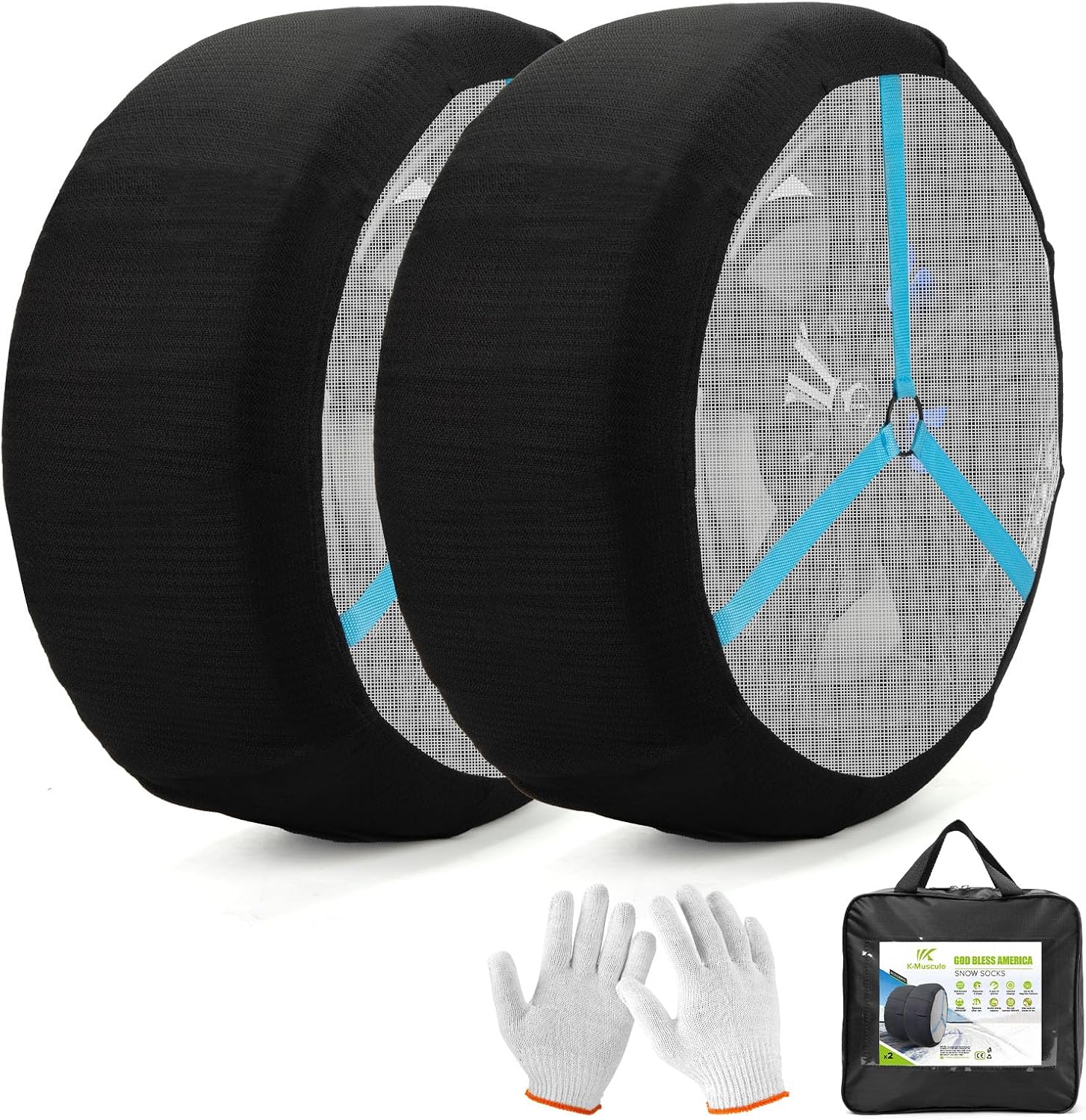 K-Musculo Snow Socks for Tires, Snow Socks Snow Chain for Car SUV Pickup Easy to Use, Ultimate Grip, Washable.100 KM Safely In The Snow2 PACKS KA72