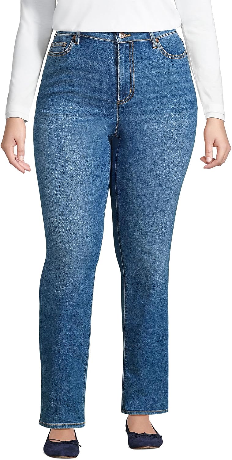 Lands End Womens Recover High Rise Straight Leg Blue Jeans