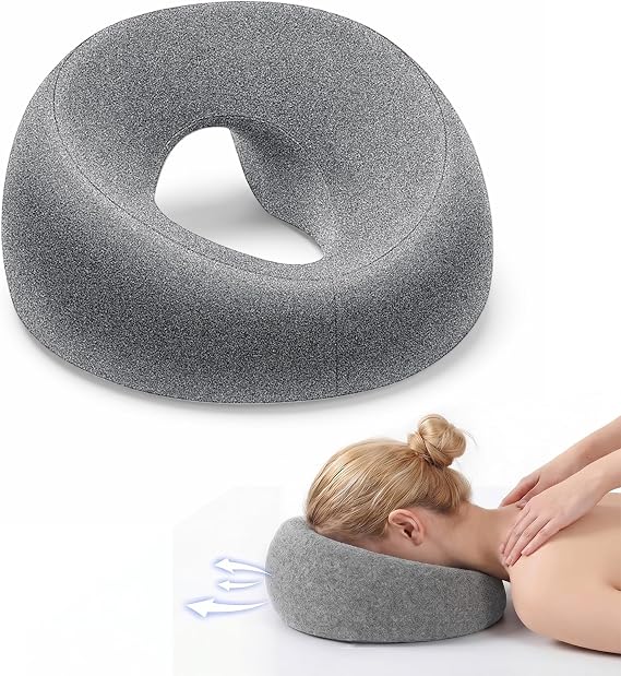 Massage Face Pillow, Massage Pillow for Bed with Breathing Hole -Massage Bed Headrest Face Down Ergonomic Headrest for Spa, Salon, Home & Office Use (Removable Cover) (Grey)