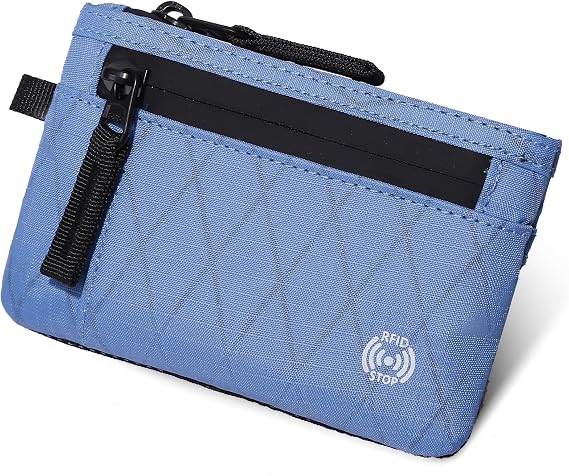 DiULi Secure RFID Blocking Wallet for Men | Slim Card Holder with Metal Zip & Coin Pocket | Durable Nylon Travel Zip Pouch | Compact EDC Wallet | Sky Blue