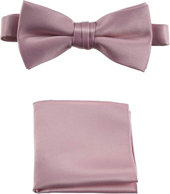 Mens Pre-Tied Bow Tie and Pocket Square Set Formal Satin Accessory