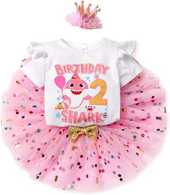 Baby Girl Shark Birthday Skirts Set