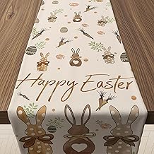 OHOME Easter Decorations - Bunny Egg Table Runner | Easter Party Decorations Favors Supplies for Table Decor Backdrop Banner Indoor Outdoor Home