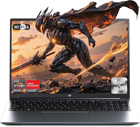 KAIGERR 2025 Gaming Laptop AMD Ryzen 7 7735HS 8C/16T up to 4.75GHz 16GB DDR5 512GB NVMe SSD Laptop Up to 4TB 16" FHD Display WiFi 6 Backlit KB Type-C Dual Fan
