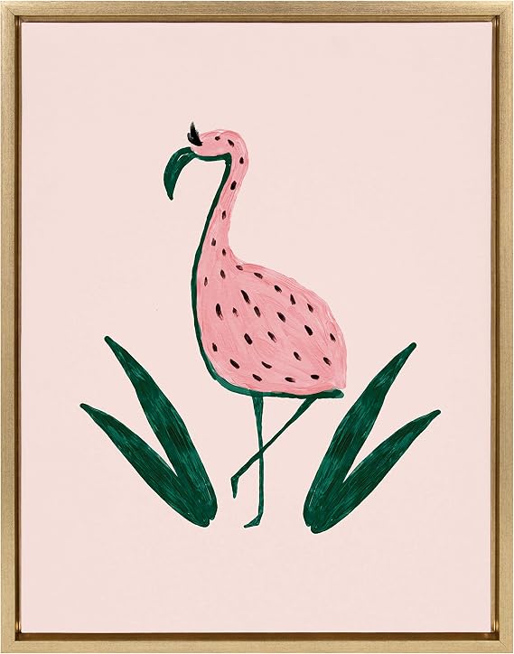 DesignOvation Sylvie Flamingo Watermelon Framed Canvas Wall Art By Kendra Dandy, 18x24 Gold