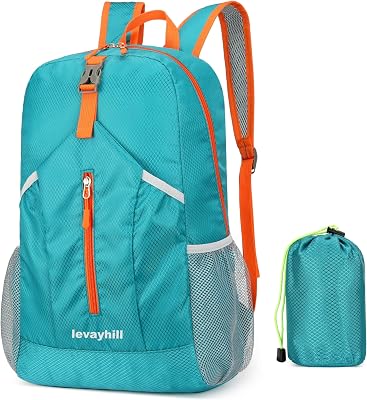25L Foldable Hiking Backpack Lightweight Packable Basic-Daypack Collapsible Bag Water-Resistant Travel Men Women Camping Cycling Outdoor Lake Blue