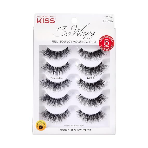 Kiss So Wispy, False Eyelashes,#39;Pompadour', 16mm, Includes 5 Pairs Of Lashes, Easy to Apply, Reusable Lash Clusters