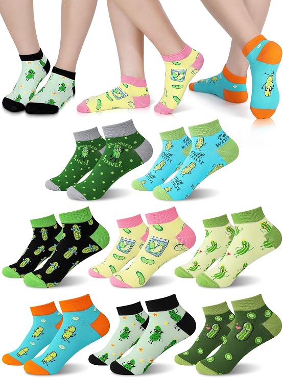 8 Pairs Funny Pickle Socks Novelty Dill Ankle Socks Cotton Crazy Low Cut Pickle Gifts for Pickles Lovers Women Men