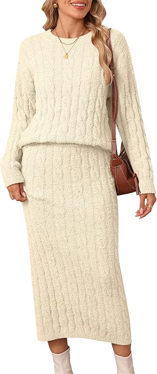 Women's 2 Piece Sweater Set Outfits Long Sleeve Pullover Top Bodycon Maxi Long Skirt Knit Dresses 2025 Fall