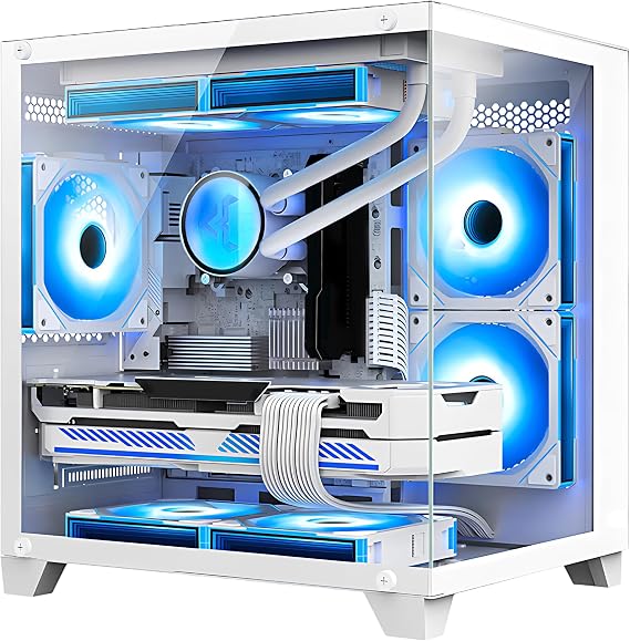 Panorama Gaming PC Desktop - AMD Ryzen 5 5600X 3.7 GHz, RTX 4060 8GB, 32GB DDR4 RAM 3200, 1TB M.2 PCIE SSD, 240mm AIO, 11AC Wi-Fi, Windows 11 Pro 64-bit Desktop Computer, White
