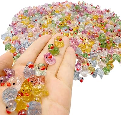 150pcs Mini Resin Ducks, Mini Glitter Ducks Colorful Tiny Small Plastic Miniature Ducks Figures for Fairy Garden Moss Landscape Summer Decor Party Decoration Hidden Game