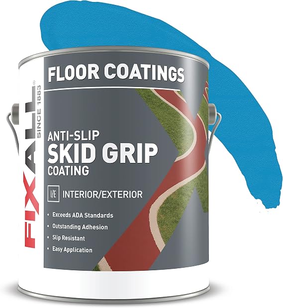 FIXALL Skid Grip Anti-Slip Acrylic Paint - Textured Coating for 100% Skid Resistance - Ideal for Sport Courts, Pool Areas, Sidewalks, Parking Lots - Color: Cobalt (1 Gal, 4 Pack)