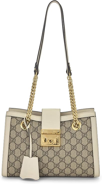 Pre-loved Ivory GG Supreme Canvas Padlock Tote Small, White