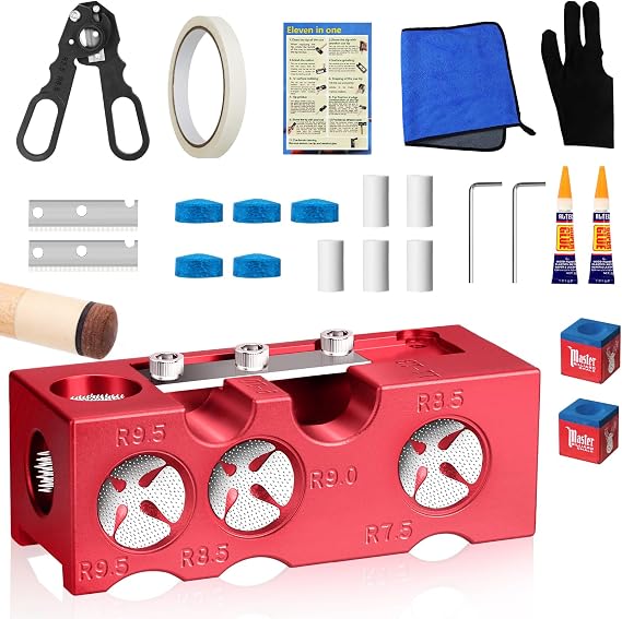 11 in 1 Pool Cue Tip Maker Professional Cue Stick Tool Set for Billiard Enthusiasts Pool Cue Shaper Accessories for Replacement and Shaping Cue Tips