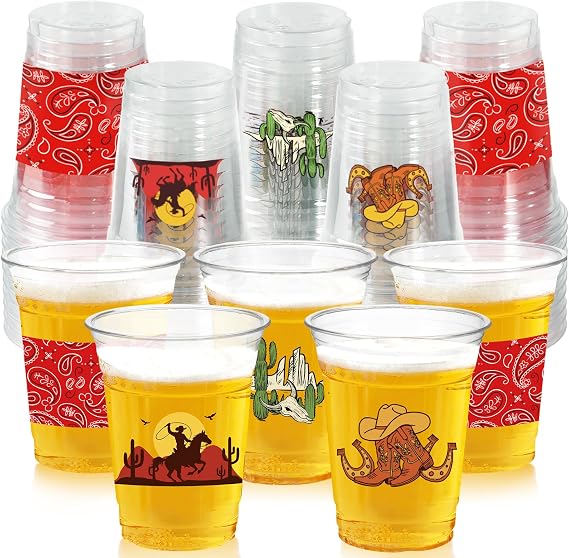 Rodeo Western Cowboy Party Decorations Cups | 50pcs, 12oz, disposable, plastic, texas cup, western birthday decor supplies favors