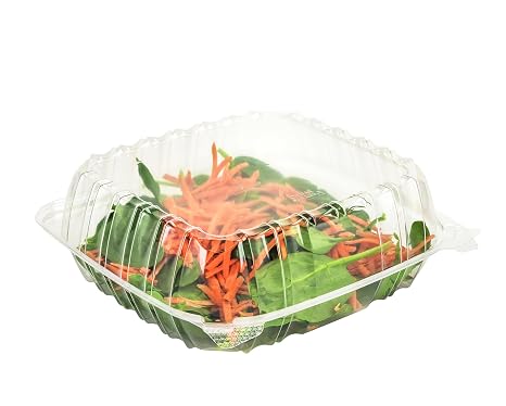 8x8x3 Clear Hinged Lid Plastic Container, (CASE OF 250), Polyethylene Terephthalate Square Cold Clamshell Container