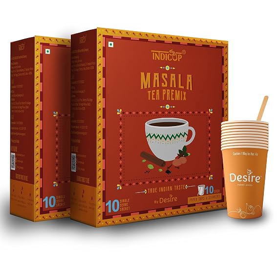 INDICUP Masala Tea Instant Premix, 20 Sachets (280Gms) Mix, Refreshing Taste 1 Count (Pack 2)