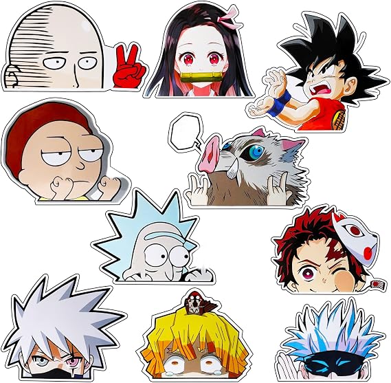 10Pcs Anime Sticker for Car,Waterproof Anime Car Decals,Vinyl Decal Auto Accessories Personalized for Bumper Windshield Windows Camper Laptop Skateboard Decoration